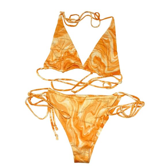 Naked Wardrobe Bikini Set String Ties Triangle Cheeky Dreamsicle Orange L - Picture 2 of 4